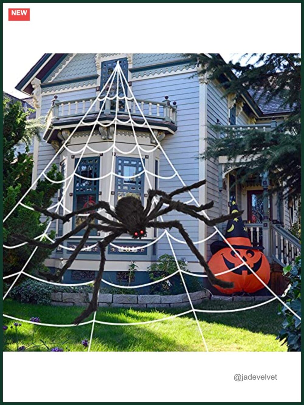 Giant Halloween Spider & Web Outdoor Decor 200" + 59" Furry Prop Scary Yard